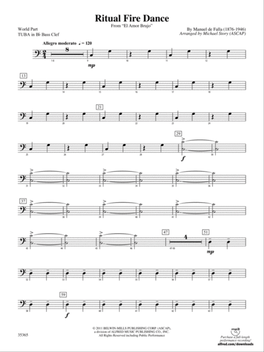 Ritual Fire Dance (From El Amor Brujo): (World Part) B-flat Tuba B.C. Concert Band scores gallery preview page 1