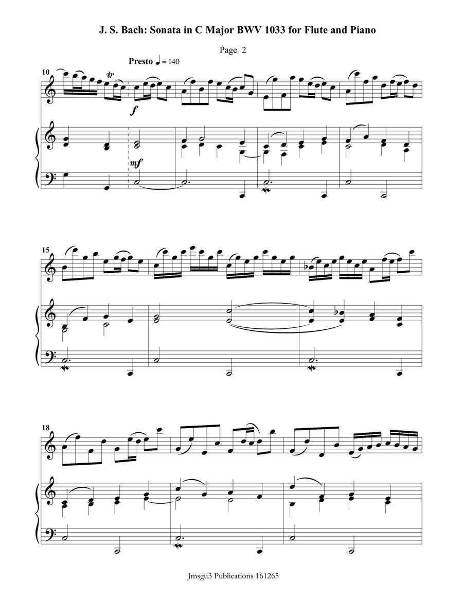 BACH: Sonata in C Major BWV 1033 for Flute & Piano Chamber Music scores gallery preview page 2