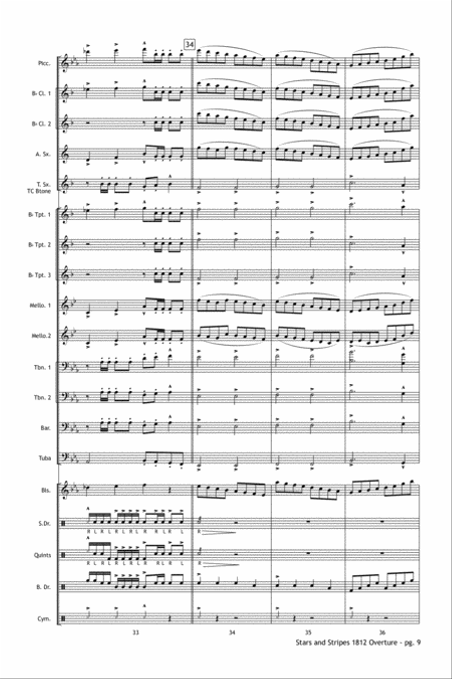 Stars and Stripes 1812 Overture Marching Band scores gallery preview page 10