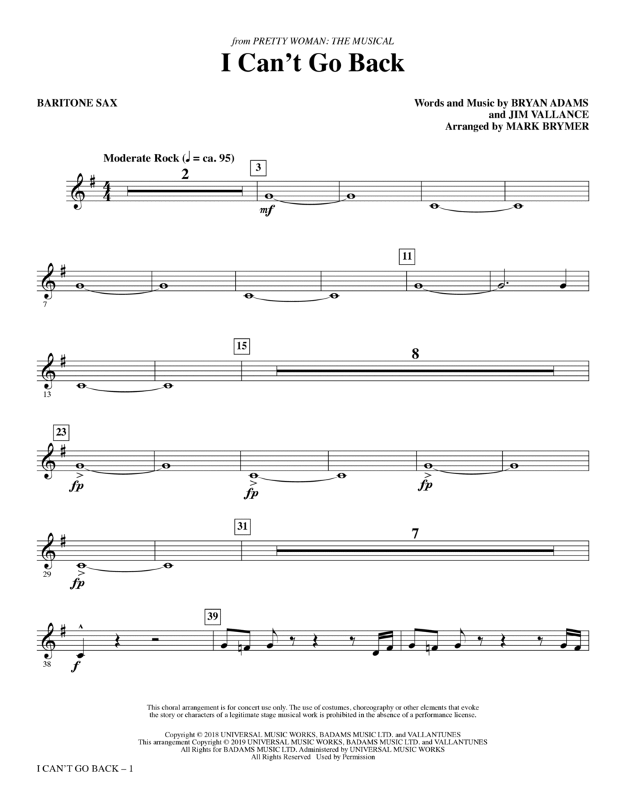 I Can't Go Back (from Pretty Woman: The Musical) (arr. Mark Brymer) - Baritone Sax Choir scores gallery preview page 1