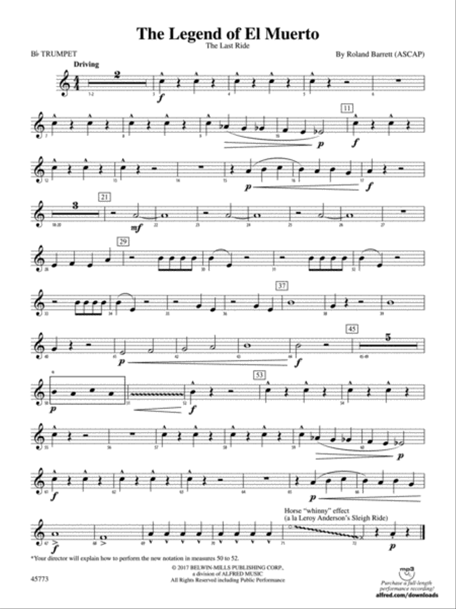 The Legend of El Muerto: 1st B-flat Trumpet Concert Band scores gallery preview page 1
