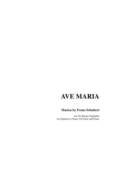 AVE MARIA by Schubert - Arr. for Soprano or Tenor, SA Choir (Vocalization) and Piano image number null