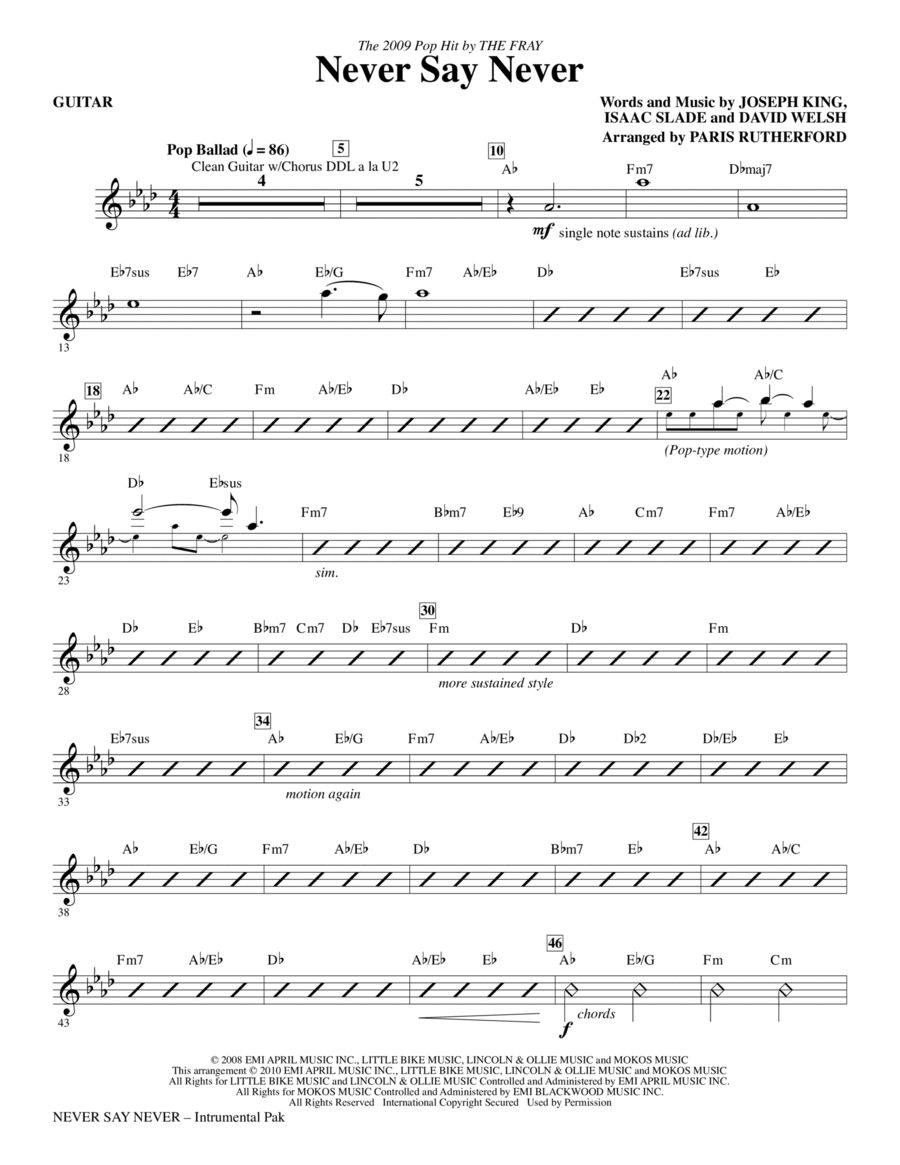 Never Say Never - Guitar Never Say Never - Guitar Choir scores gallery preview page 1