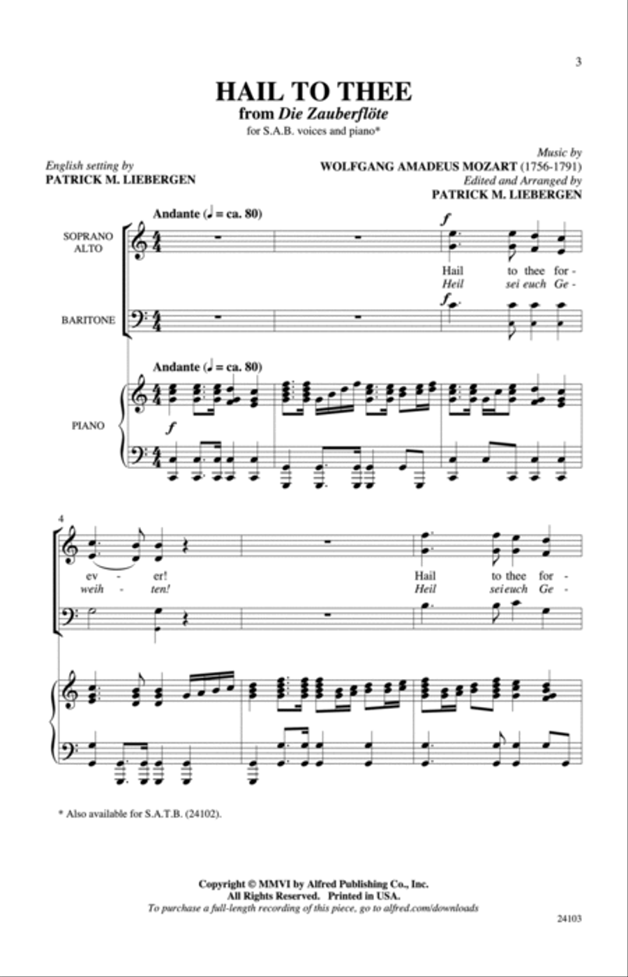 Hail to Thee (from Die Zauberflote) 3-Part scores gallery preview page 2