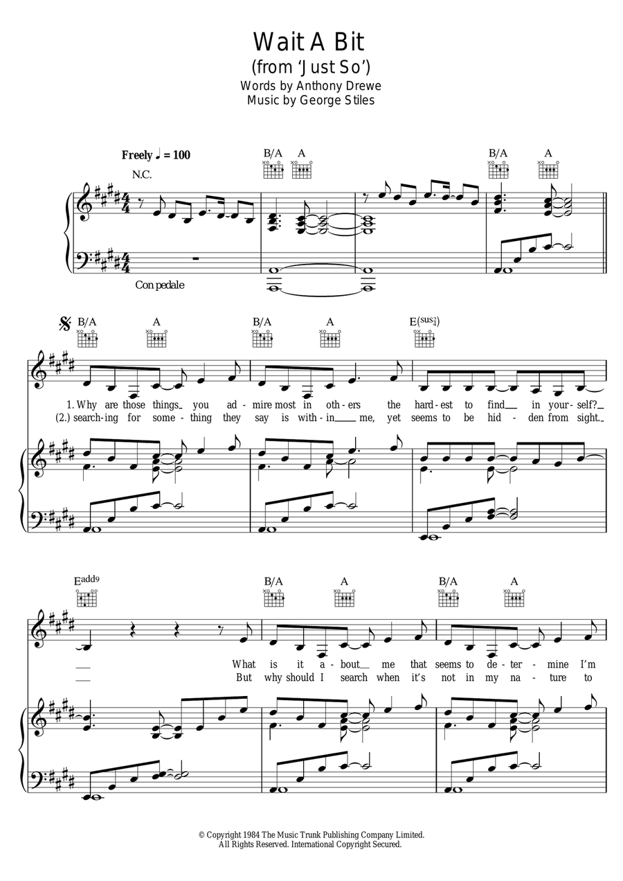 Wait A Bit (from 'Just So') Piano, Vocal, Guitar scores gallery preview page 1