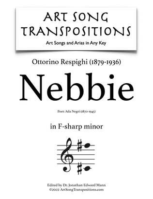 Book cover for RESPIGHI: Nebbie (in 4 medium keys: F-sharp minor, F minor, E minor, E-flat minor)
