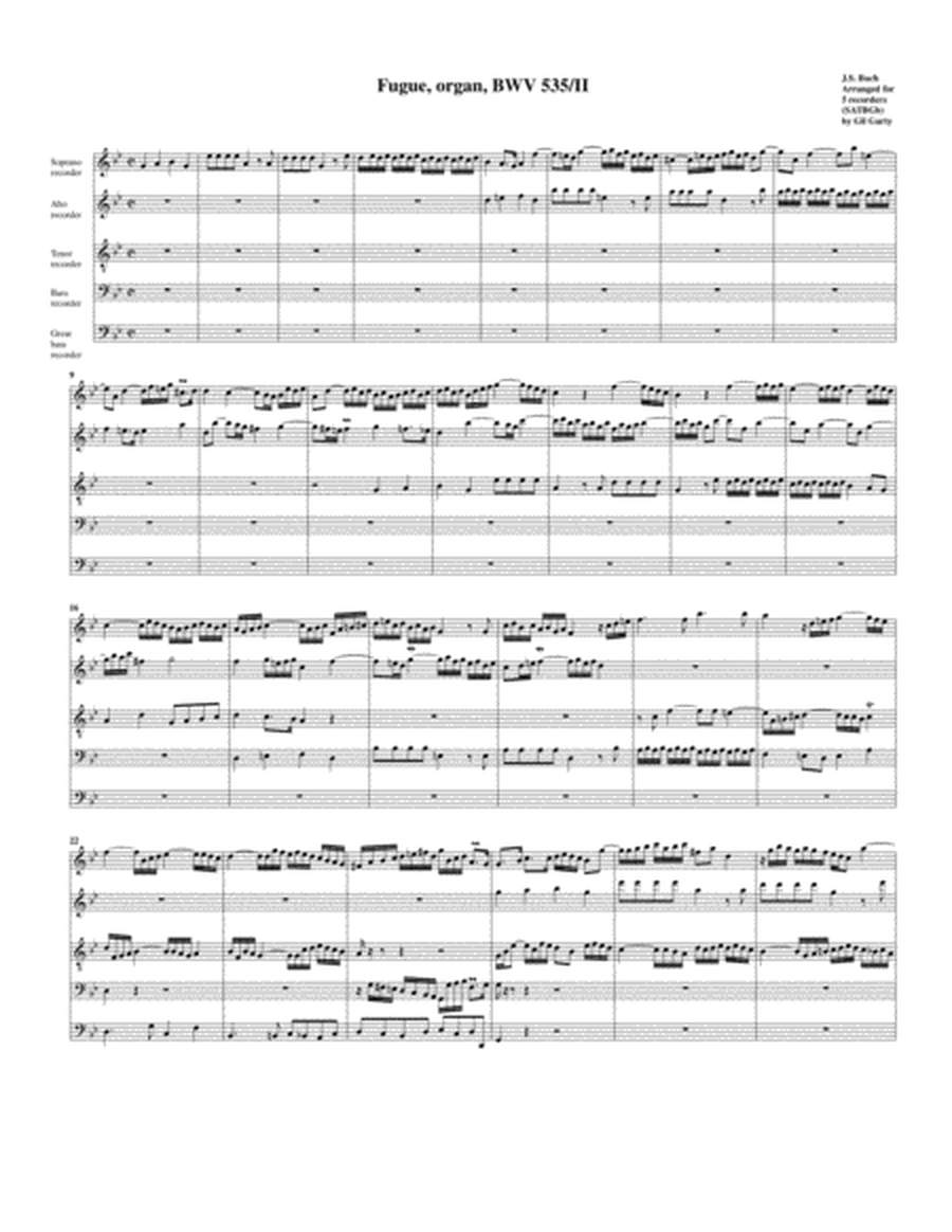 Fugue for organ, BWV 535/II (arrangement for 5 recorders)
