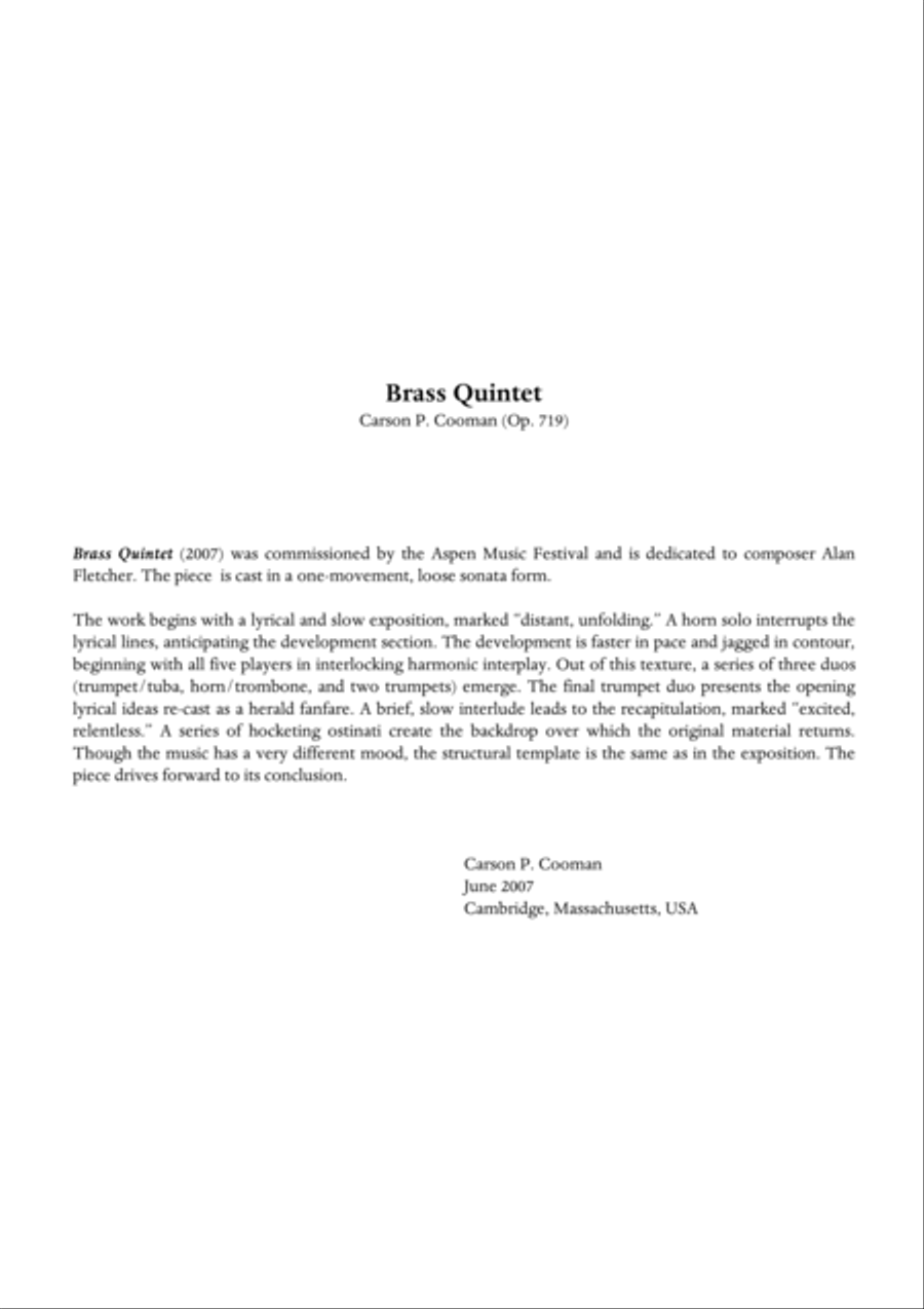Carson Cooman: Brass Quintet (2007) Brass Quintet scores gallery preview page 1