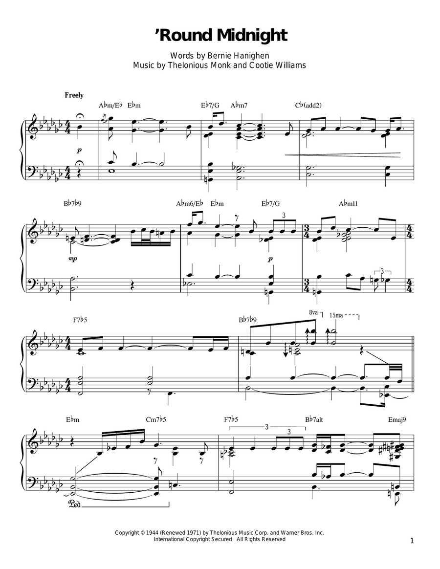 'Round Midnight Piano scores gallery preview page 1