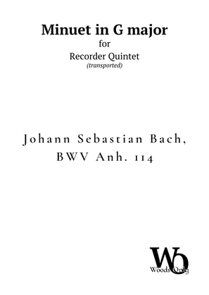 Book cover for Minuet in G major by Bach for Recorder Quintet