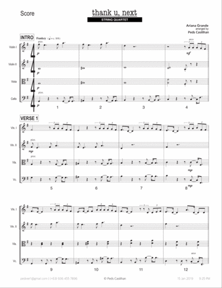 Thank U, Next Thank U, Next String Quartet scores gallery preview page 2