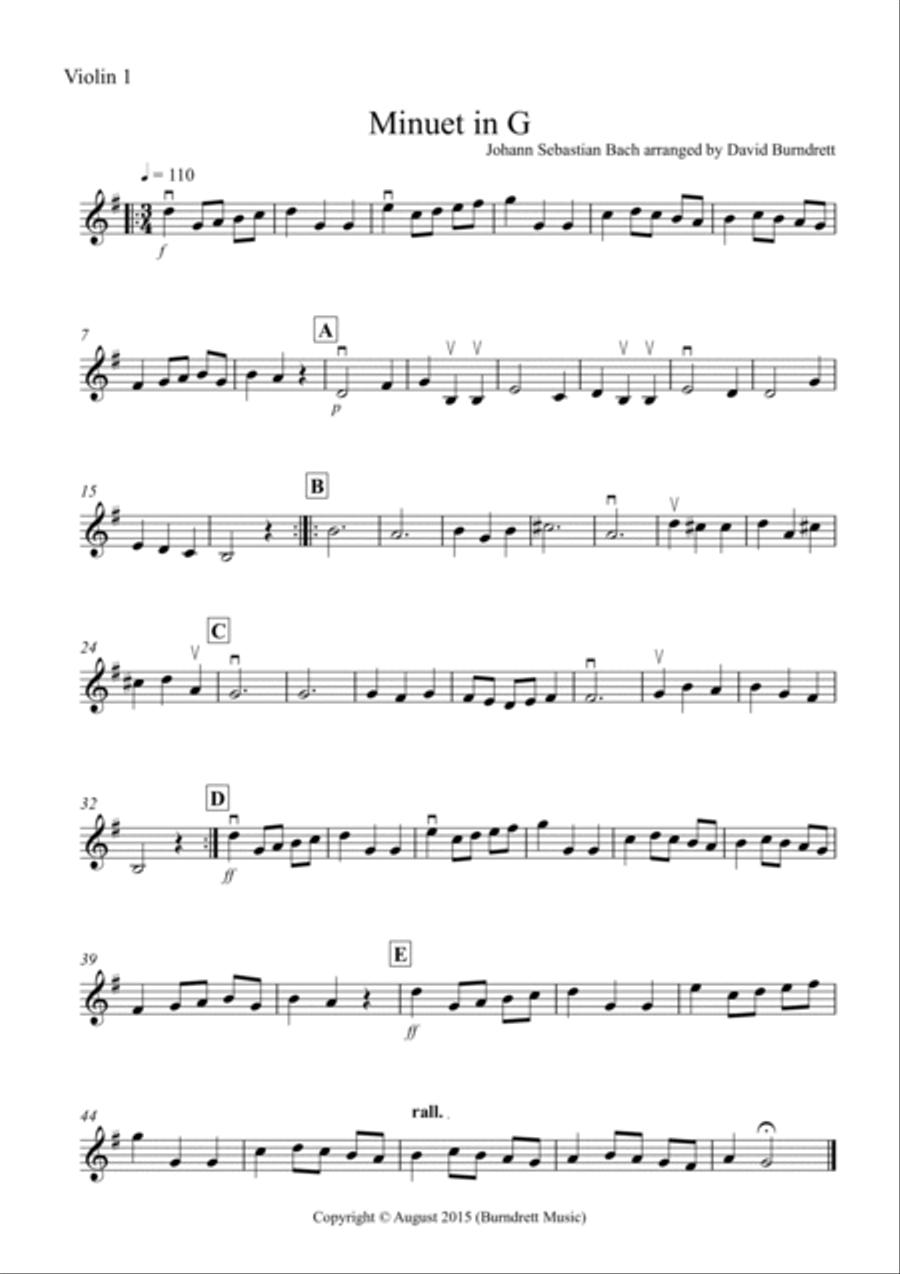 Minuet in G by Bach for String Orchestra String Quartet scores gallery preview page 3