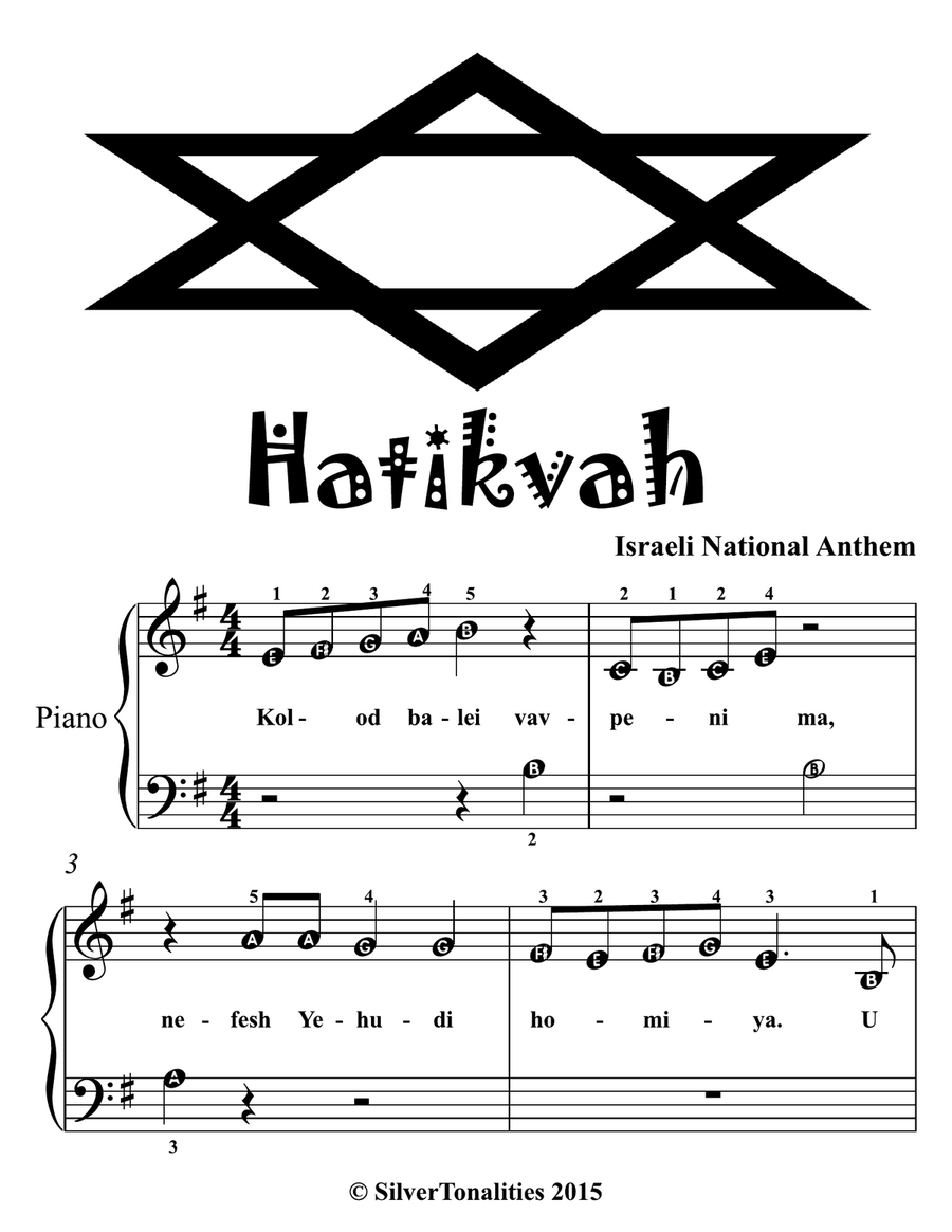 Hatikvah Beginner Piano Sheet Music Easy Piano scores gallery preview page 2