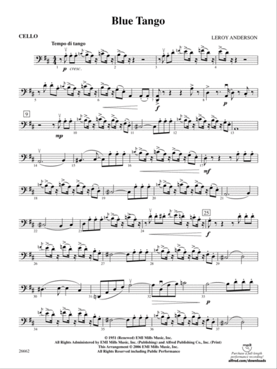 Blue Tango: Cello Blue Tango: Cello Full Orchestra scores gallery preview page 1