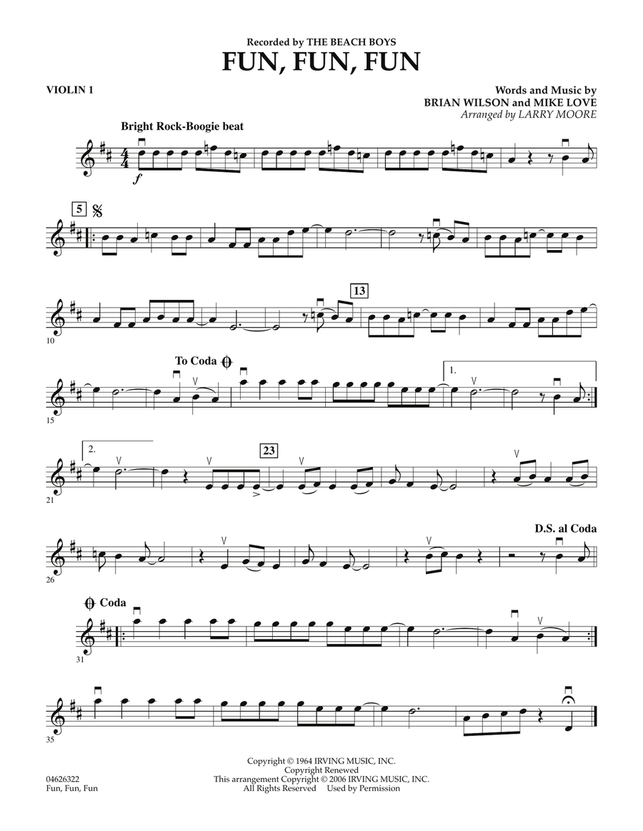 Fun, Fun, Fun - Violin 1 Orchestra scores gallery preview page 1