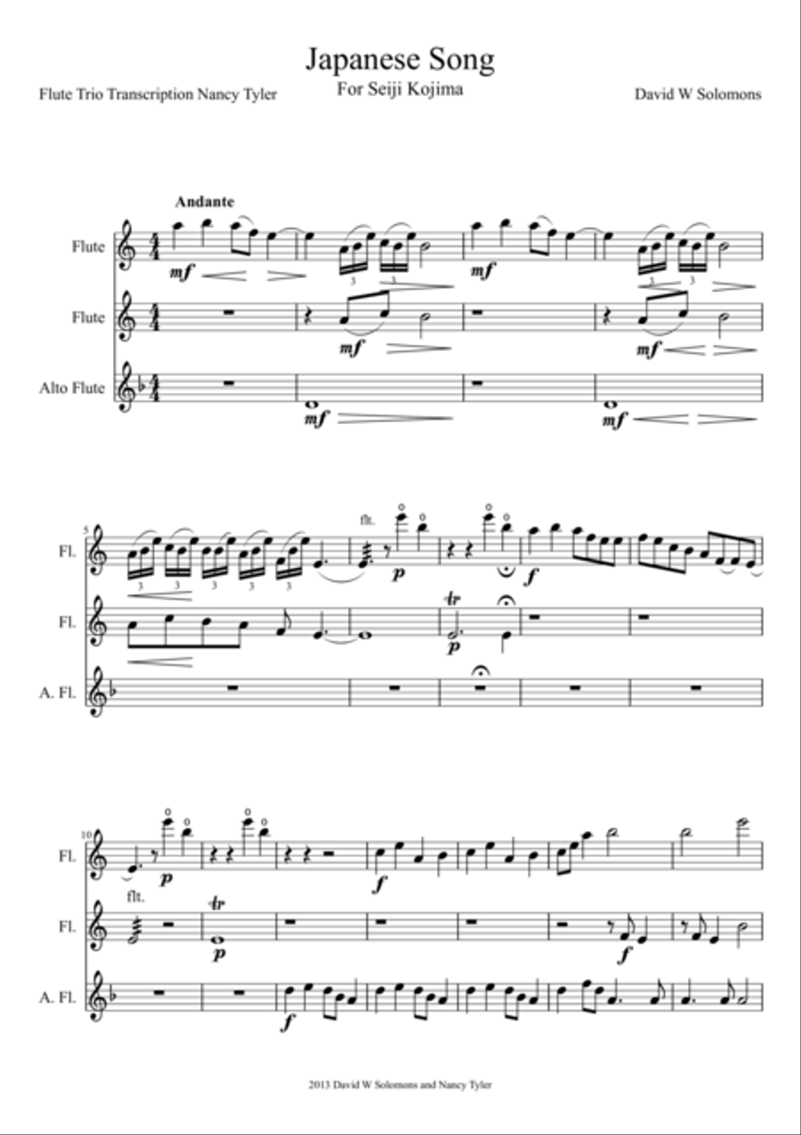 Japanese Song for flute trio (2 standard flutes and 1 alto flute) Flute Trio scores gallery preview page 1
