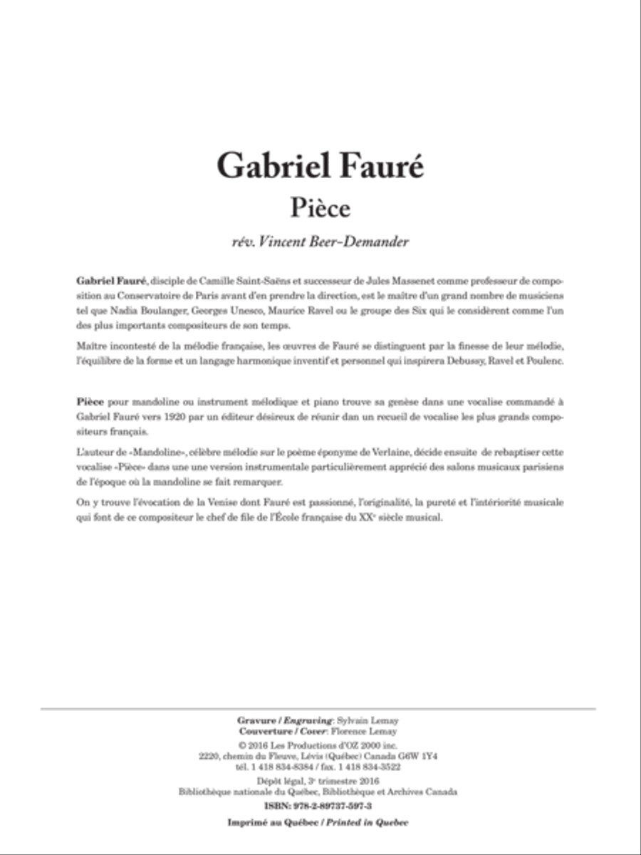 Pièce Pièce Piano Accompaniment scores gallery preview page 1