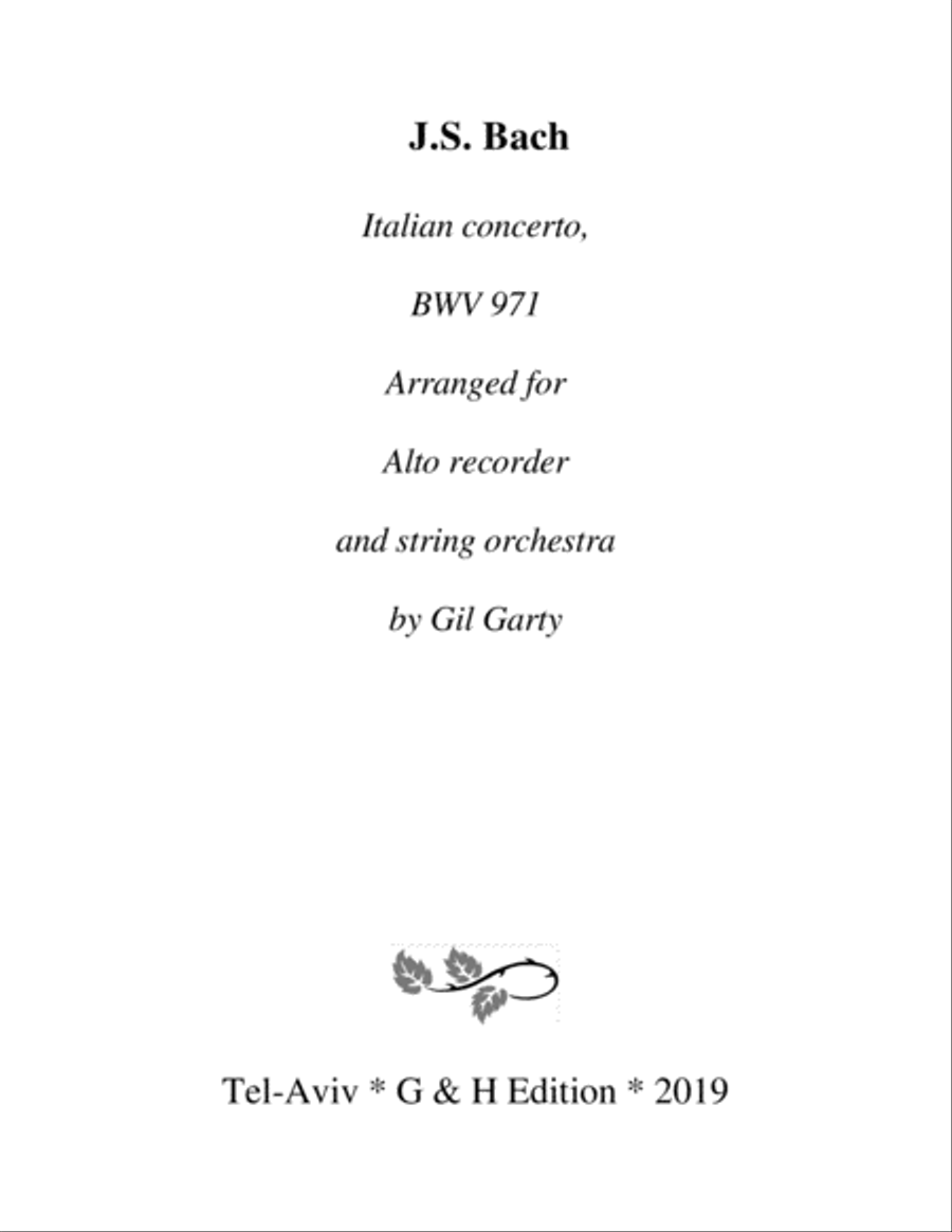 Italian concerto, BWV 971 (arrangement for alto recorder and string orchestra) String Orchestra scores gallery preview page 1