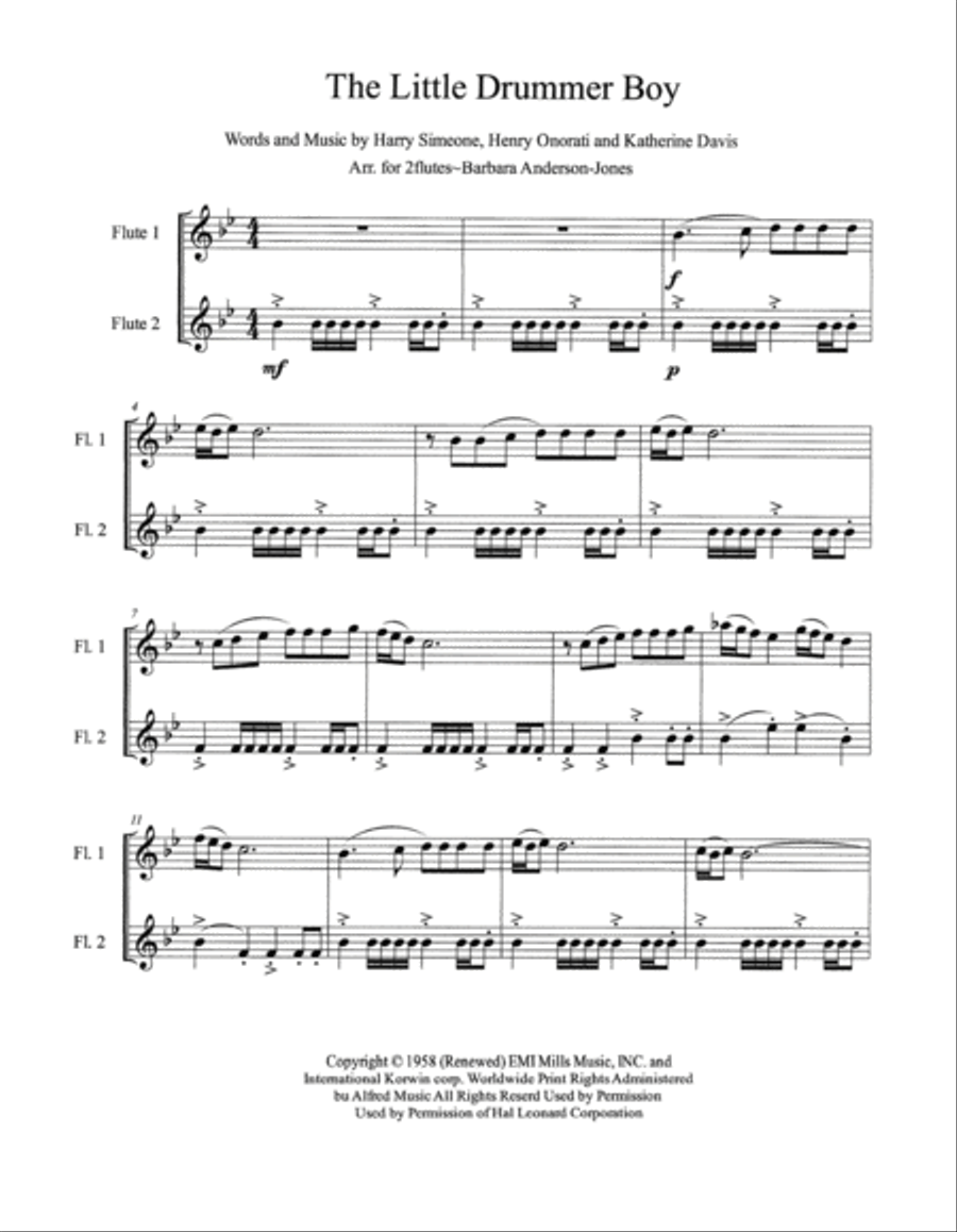 The Little Drummer Boy Flute Duet scores gallery preview page 2
