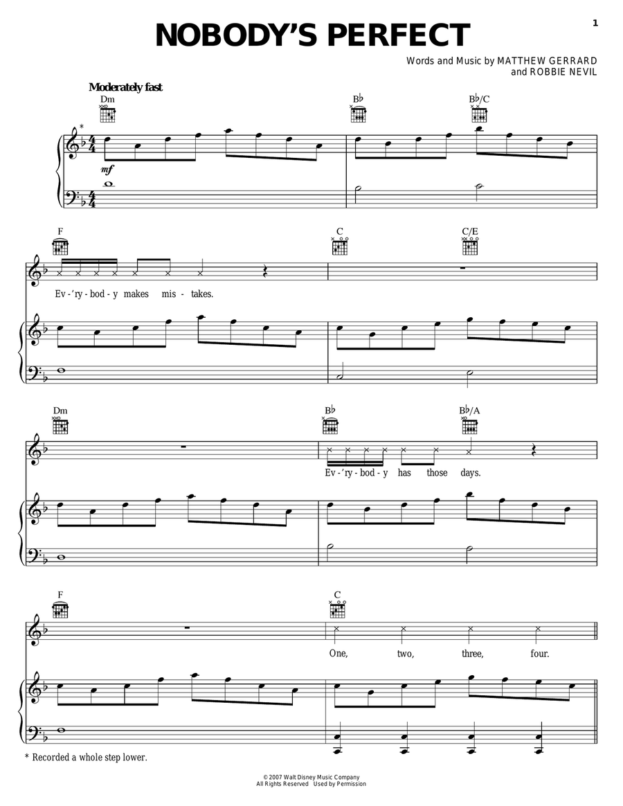 Nobody's Perfect Piano, Vocal, Guitar scores gallery preview page 1