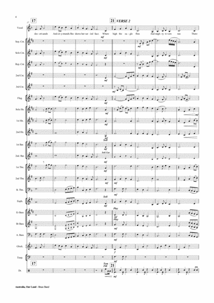 Australia Our Land - BRASS BAND with Solo Vocal or SATB Score and Parts PDF image number null