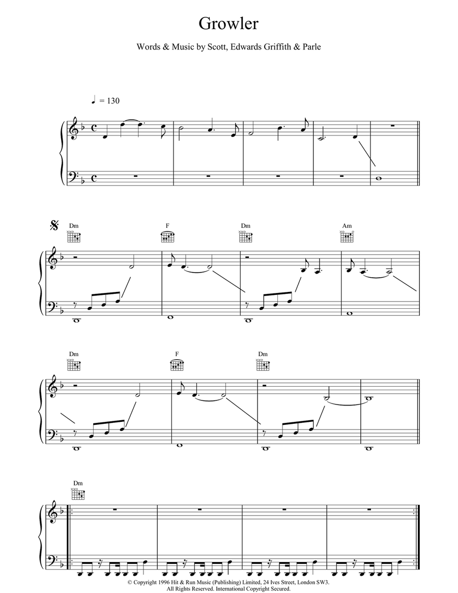 Growler Piano, Vocal, Guitar scores gallery preview page 1