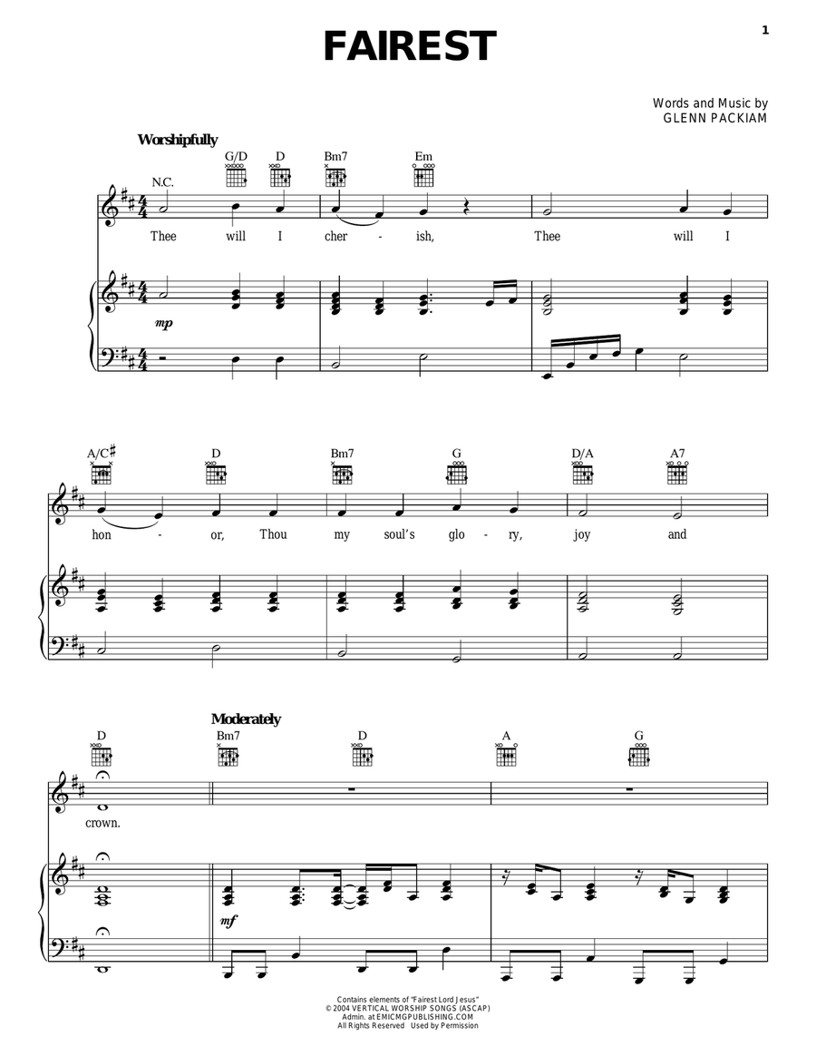 Fairest Fairest Piano, Vocal, Guitar scores gallery preview page 1