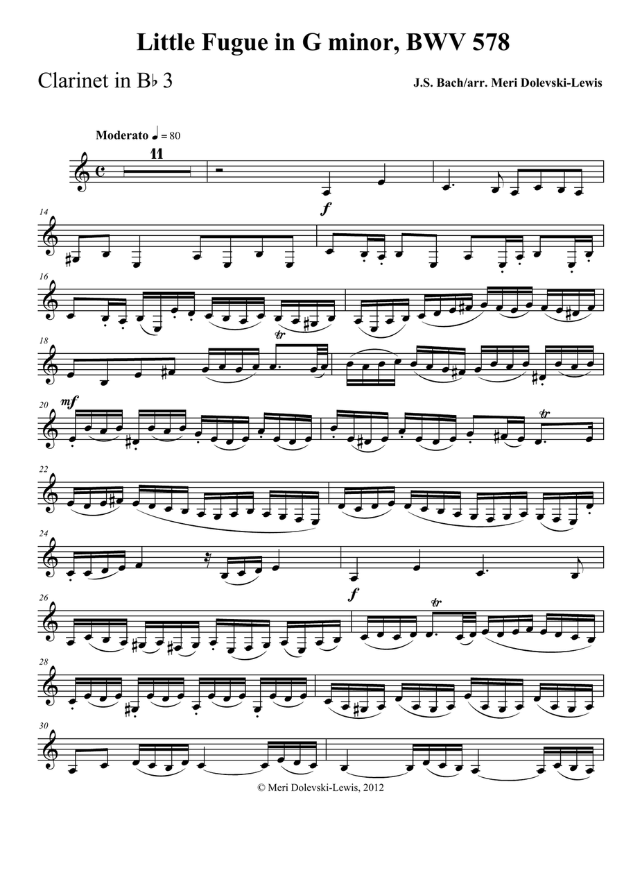 Little Fugue in G minor, BWV 578-3 Bb clarinets,bass clarinet Clarinet Quartet scores gallery preview page 6