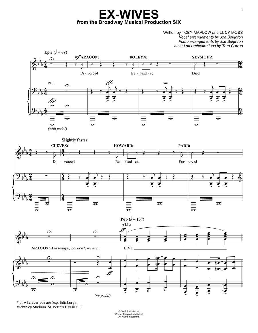 Ex-Wives (from Six: The Musical) Voice scores gallery preview page 1
