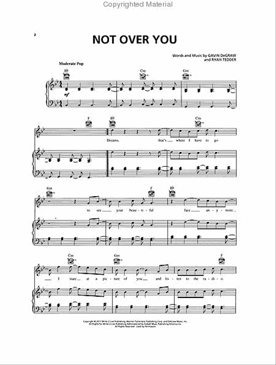 Not Over You Piano, Vocal, Guitar scores gallery preview page 2