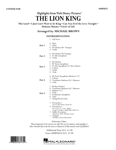 Highlights from The Lion King - Conductor Score (Full Score)