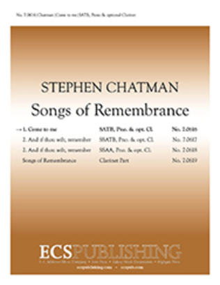 Book cover for Songs of Remembrance: 1. Come to me