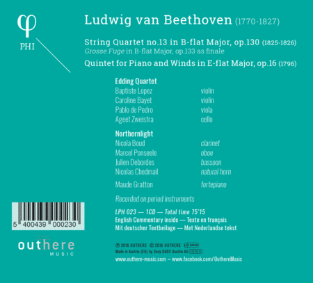 Ludwig van Beethoven: String Quartet No. 13, Op. 130 - Quintet for Piano & Winds, Op. 16