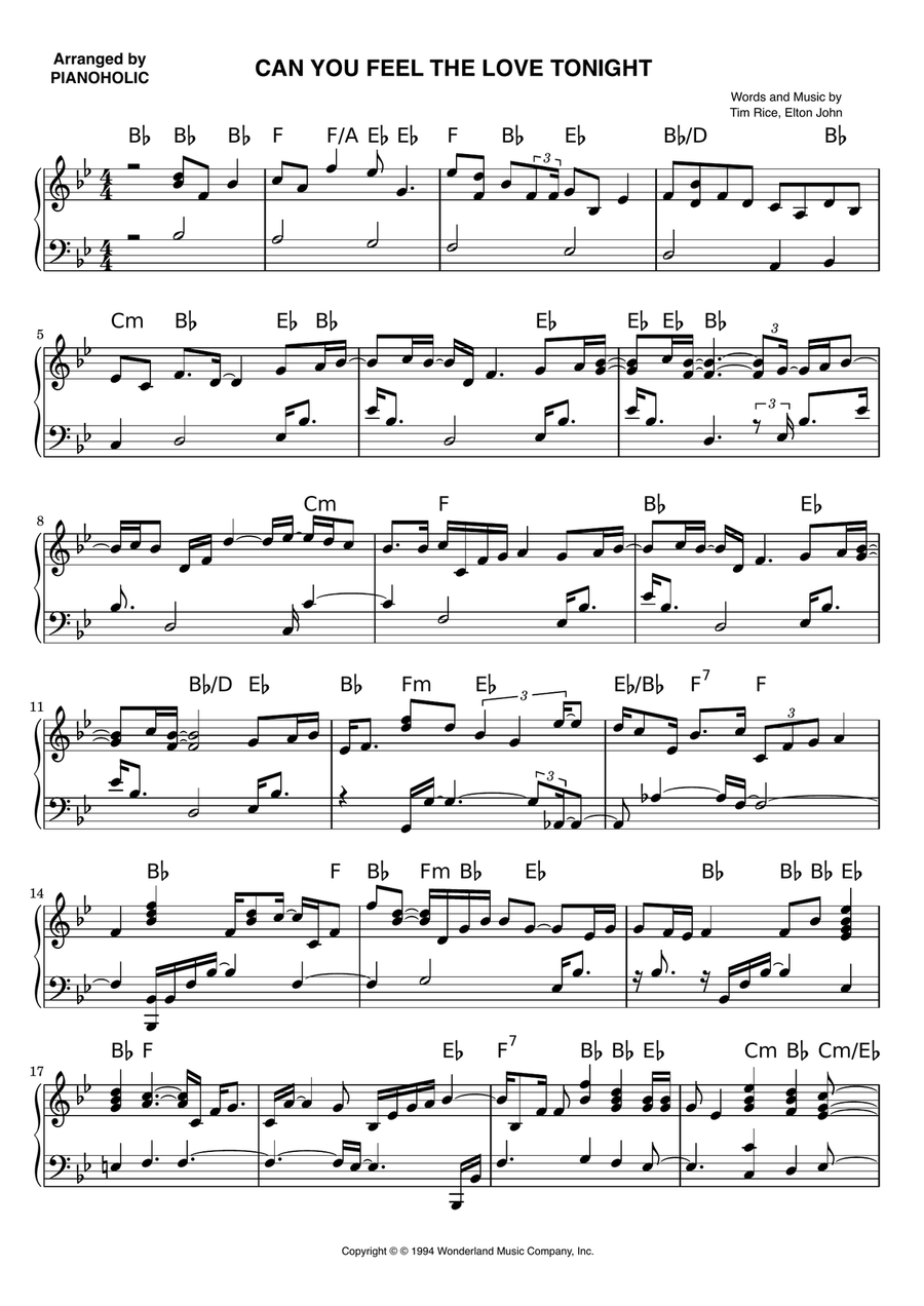 Can You Feel The Love Tonight Piano Solo scores gallery preview page 1