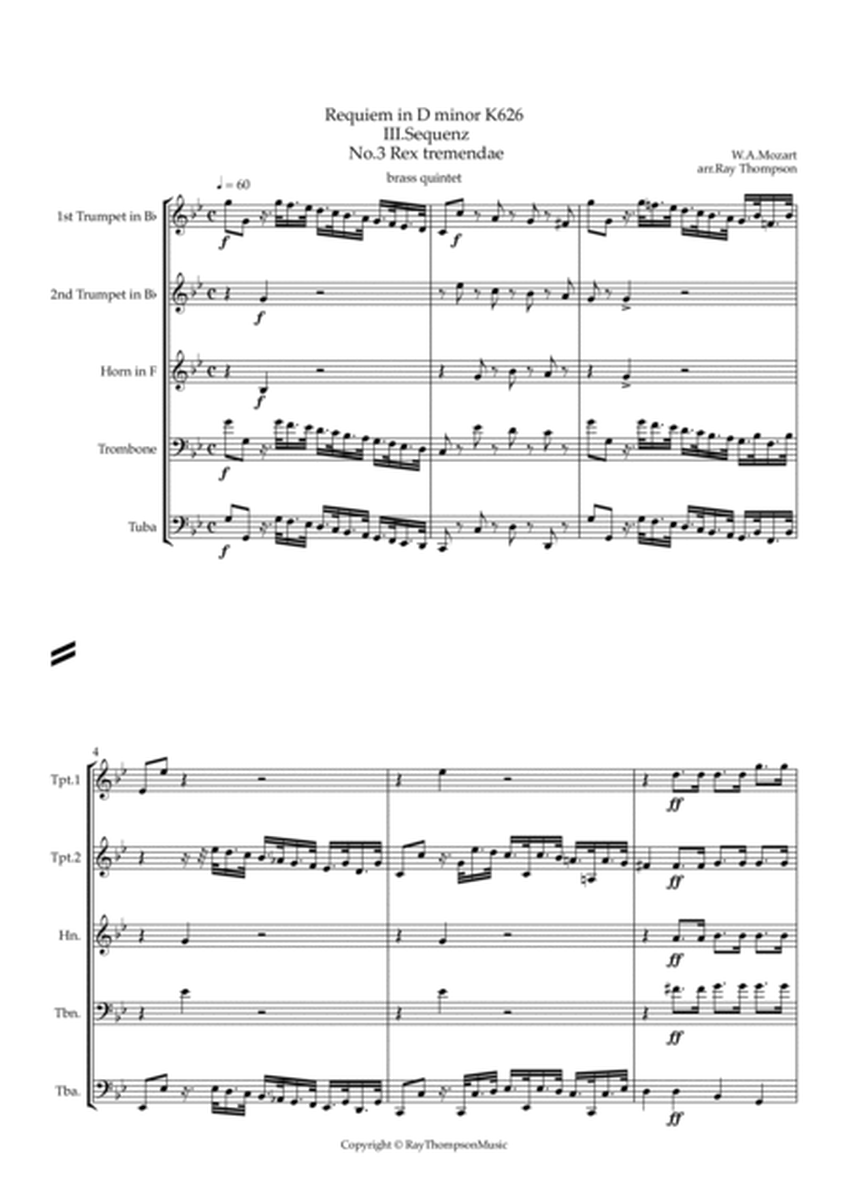 Mozart: Requiem in D minor K626 III.Sequenz No.3 Rex tremundae - brass quintet image number null