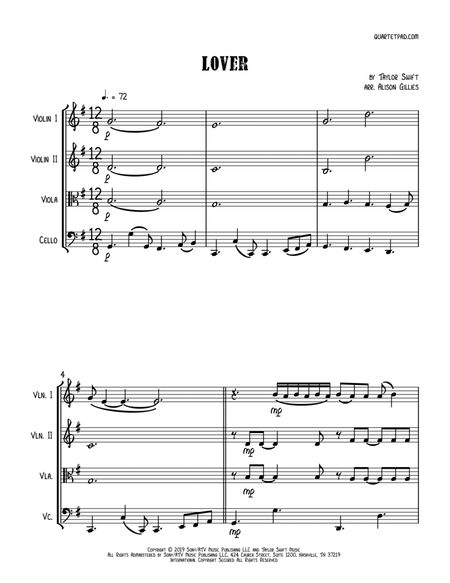 Lover by Taylor Swift String Quartet - Digital Sheet Music