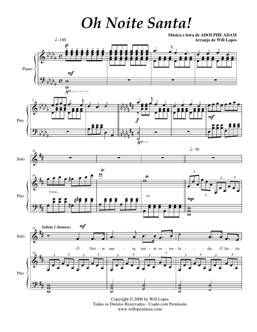 O Santa Noite ( Choir and Dueto com Piano) - PORTUGUES 4-Part scores gallery preview page 1