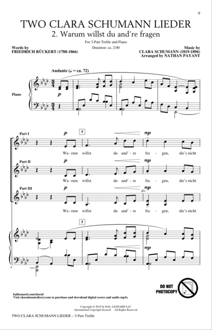 Two Clara Schumann Lieder (arr. Nathan Payant) SSA scores gallery preview page 6