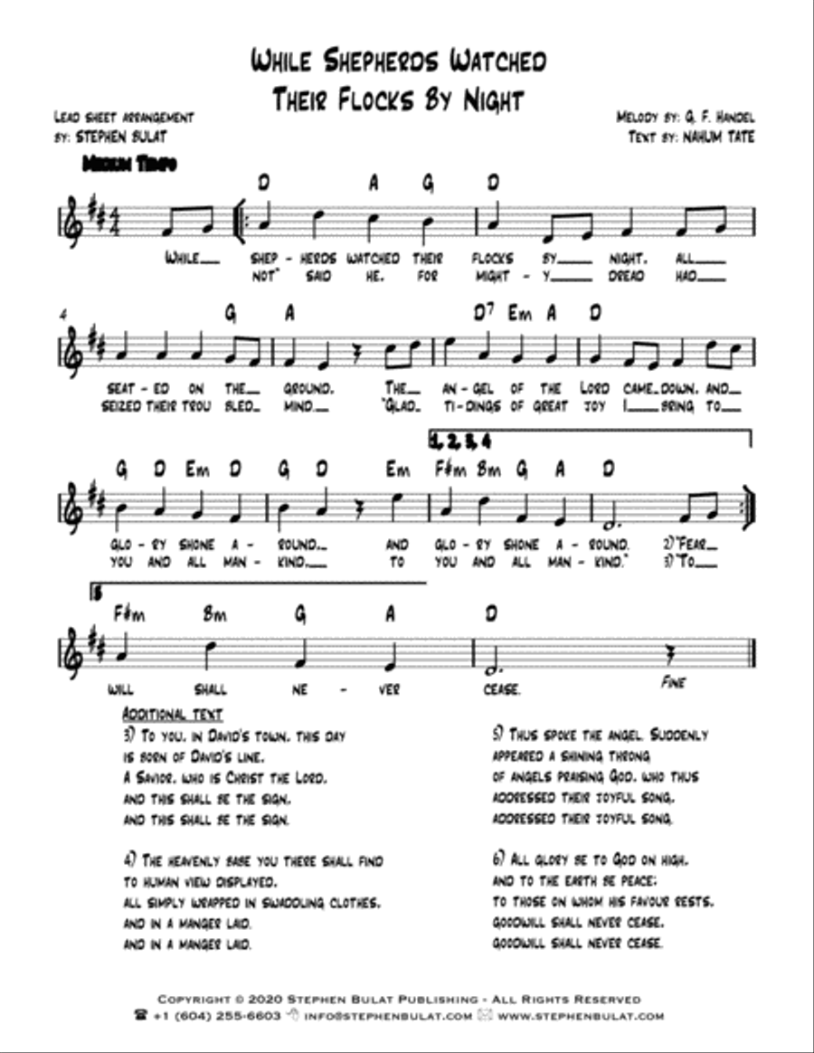 While Shepherds Watched Their Flocks By Night (Handel) - Lead sheet arranged in traditional and jazz Large Ensemble scores gallery preview page 2