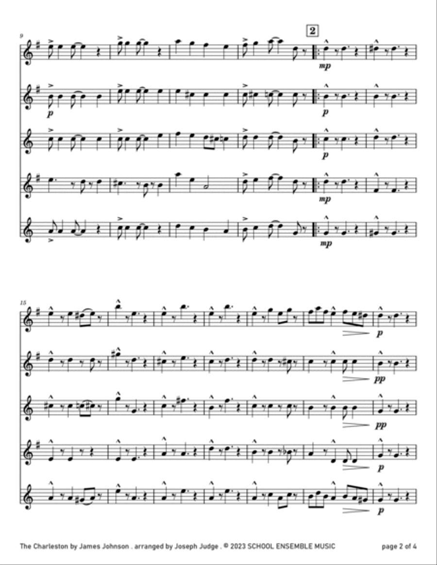 The Charleston by Johnson for Saxophone Quartet in Schools Saxophone Quartet scores gallery preview page 2
