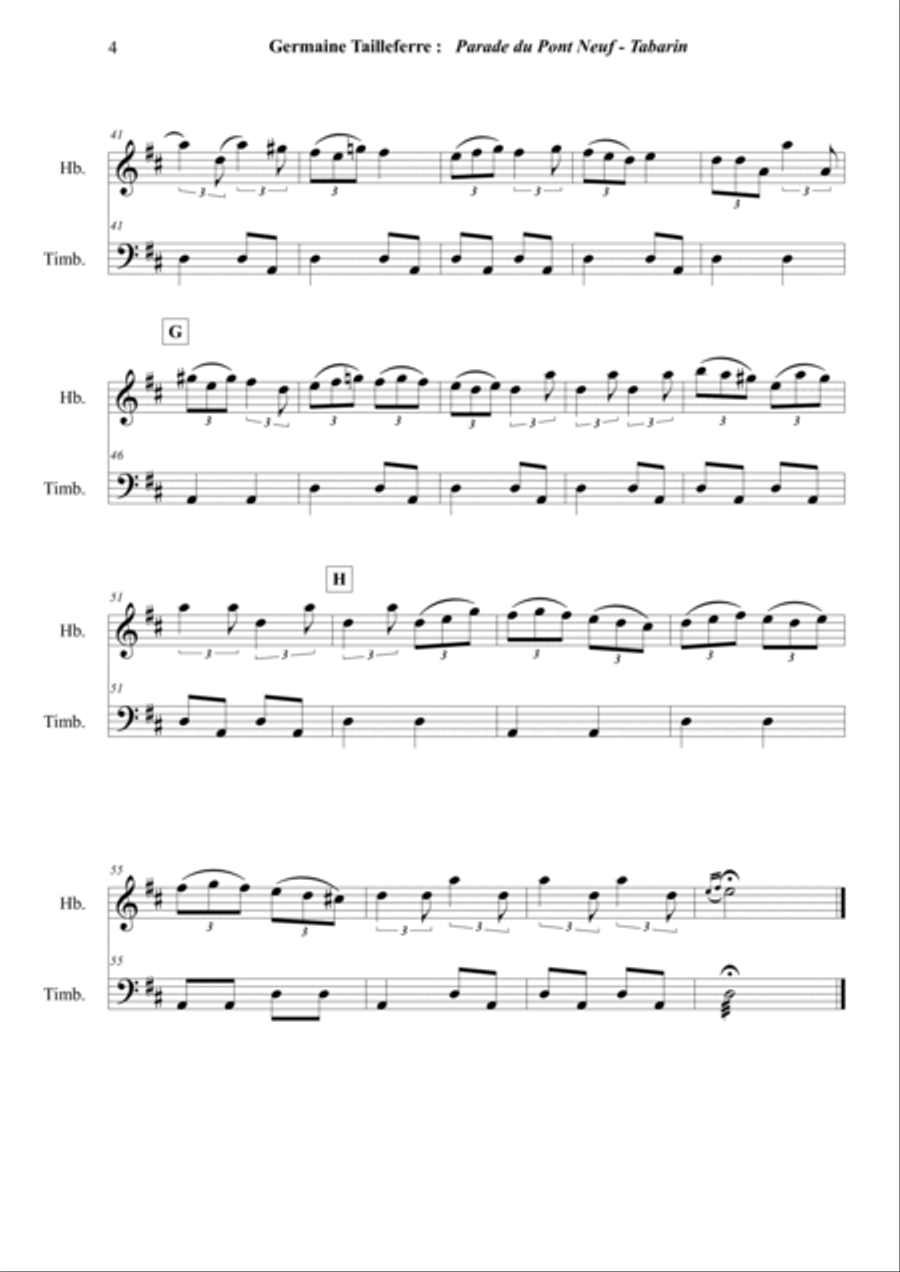 Germaine Tailleferre : Parade sur le Pont-Neuf : Tabarin for oboe and timpani Oboe scores gallery preview page 4