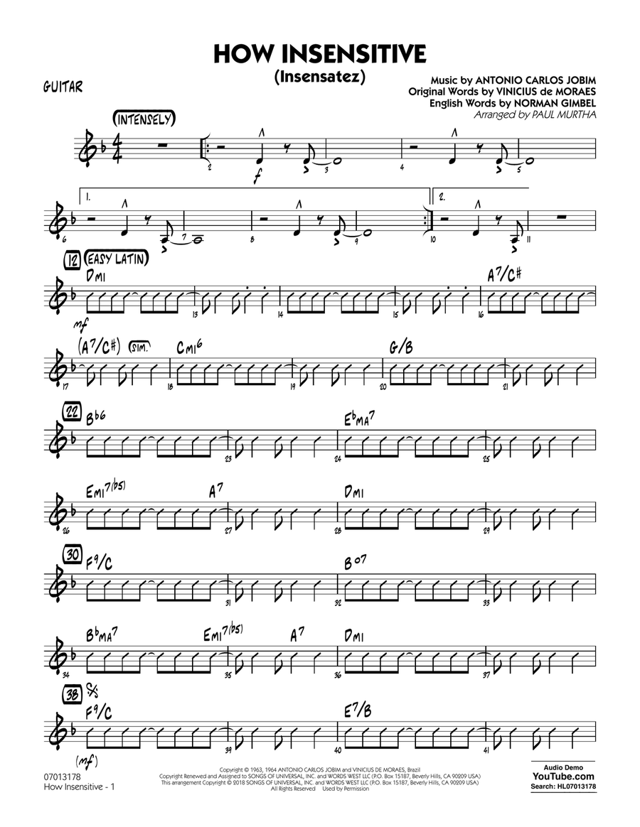 How Insensitive (Insensatez) - Guitar Jazz Ensemble scores gallery preview page 1