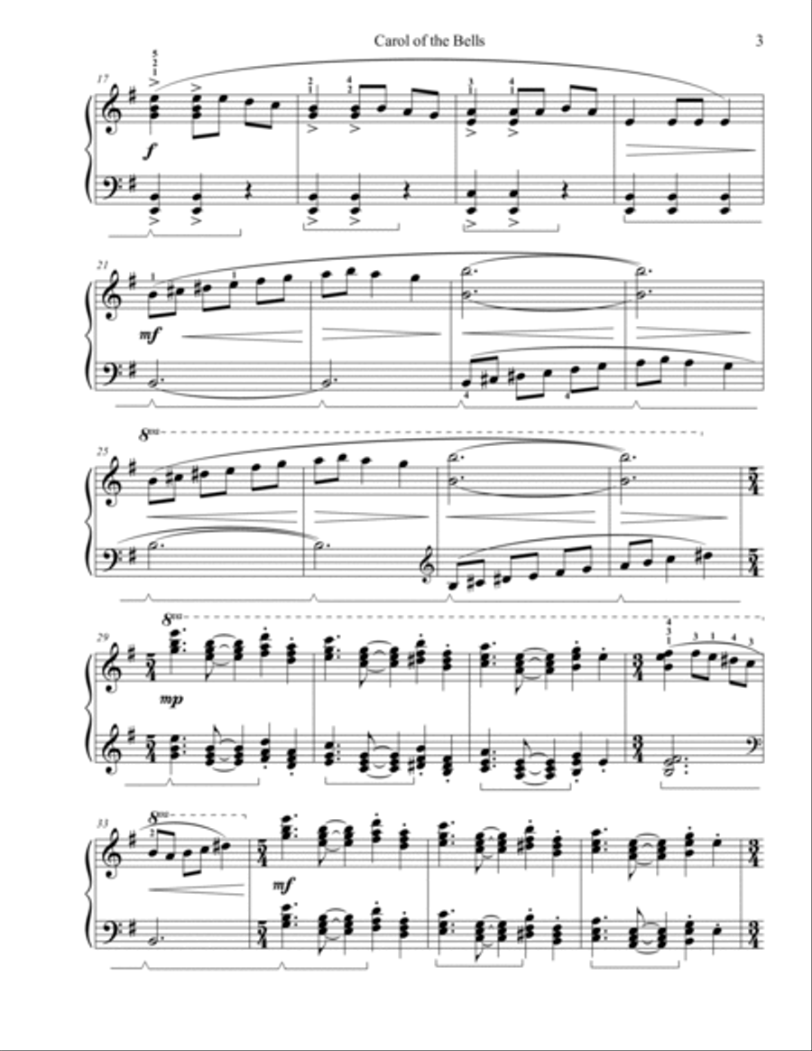 Carol of the Bells Piano Solo scores gallery preview page 3