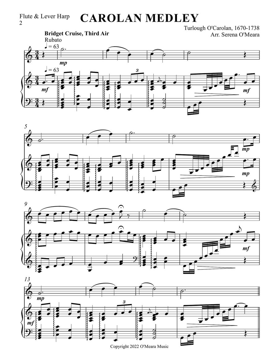Carolan Medley, Duet for Flute & Lever Harp Flute scores gallery preview page 2