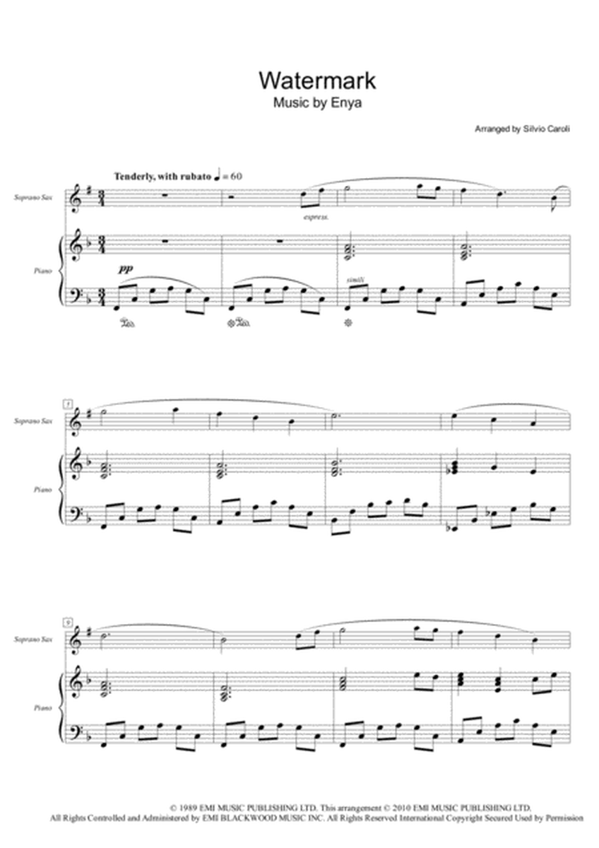 Enya: Watermark - Easy Instrumental Duet - Soprano Sax and Piano - Score in F