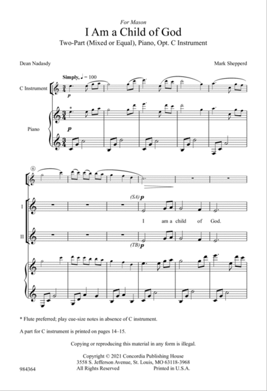 I Am a Child of God 2-Part scores gallery preview page 2
