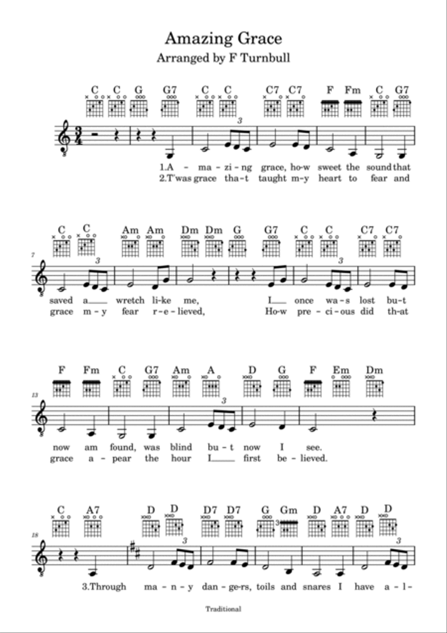 Amazing Grace Amazing Grace Piano, Vocal, Guitar scores gallery preview page 2