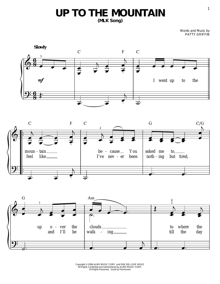 Up To The Mountain (MLK Song) Easy Piano scores gallery preview page 1