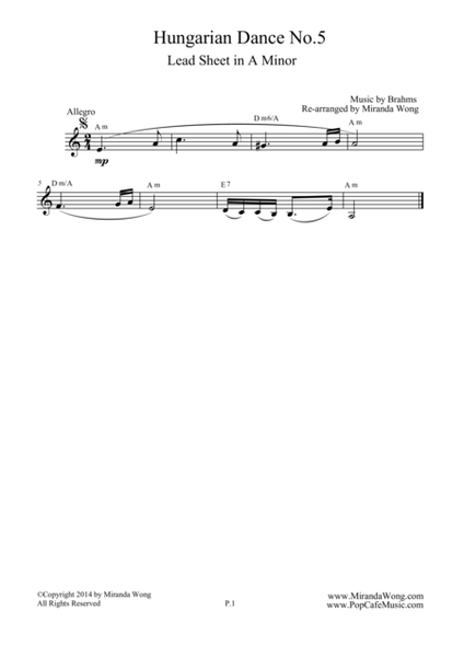 Hungarian Dance No.5 in A Minor - Lead Sheet image number null