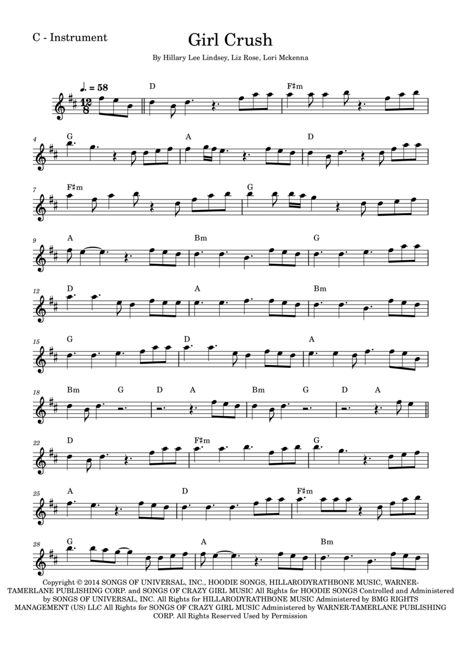 Girl Crush Alto Saxophone scores gallery preview page 1
